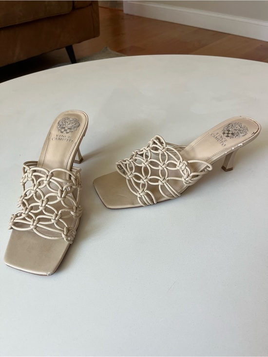 Vince Camuto Shoes - VINCE CAMUTO Nude Leather Braided Sandal Heels, Size 9